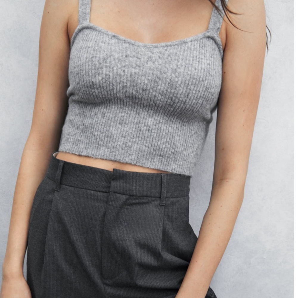 Zara Cropped Knit Tank Top in Gray - Picture 2 of 3